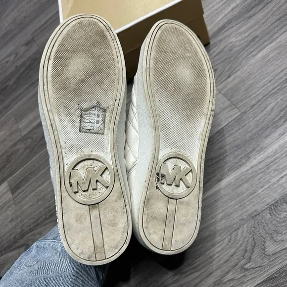 Michael Kors Paige Quilted High Top Sneaker Leather Optic White 9 - Picture 5 of 6